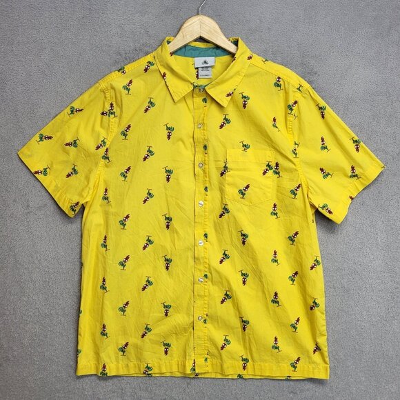 Disney Shirt Mens Large Yellow Hei Hei Rooster All Over Print Moana Button Up - Picture 1 of 8